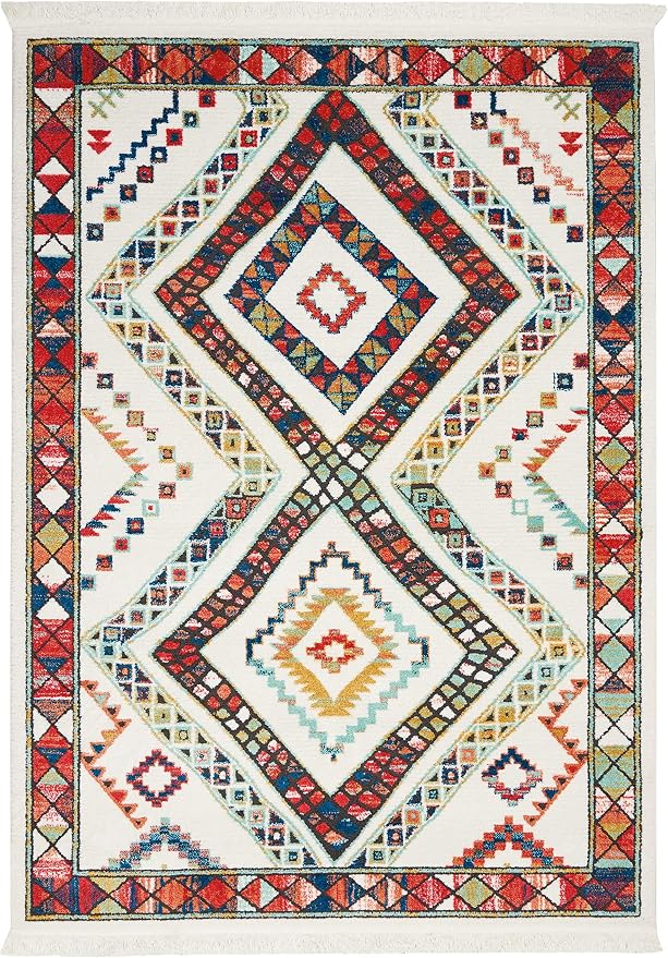 Nourison Home Tribal Decor White 3'11" x 6'2" Area Rug - Easy Clean, Non Shedding, Bed Room, Living Room, Dining Room, Kitchen (4' x 6')
