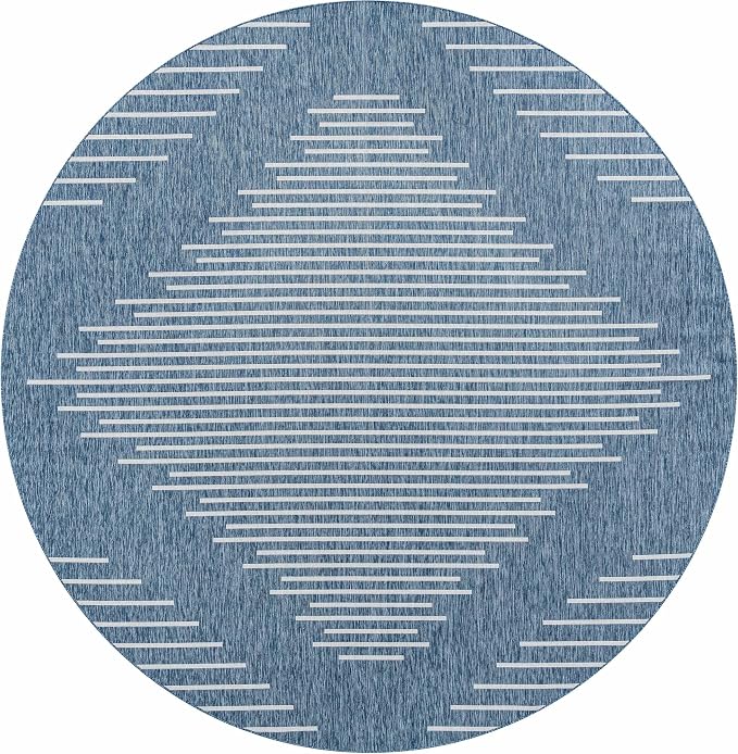 Unique Loom Outdoor Modern Collection Area Rug - Tambor (13' Round Blue/Ivory)