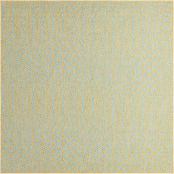 Unique Loom Jill Zarin Jill Zarin Outdoor Collection Area Rug - Costa Rica (10' 8" Square, Yellow and Aqua/Light Blue)