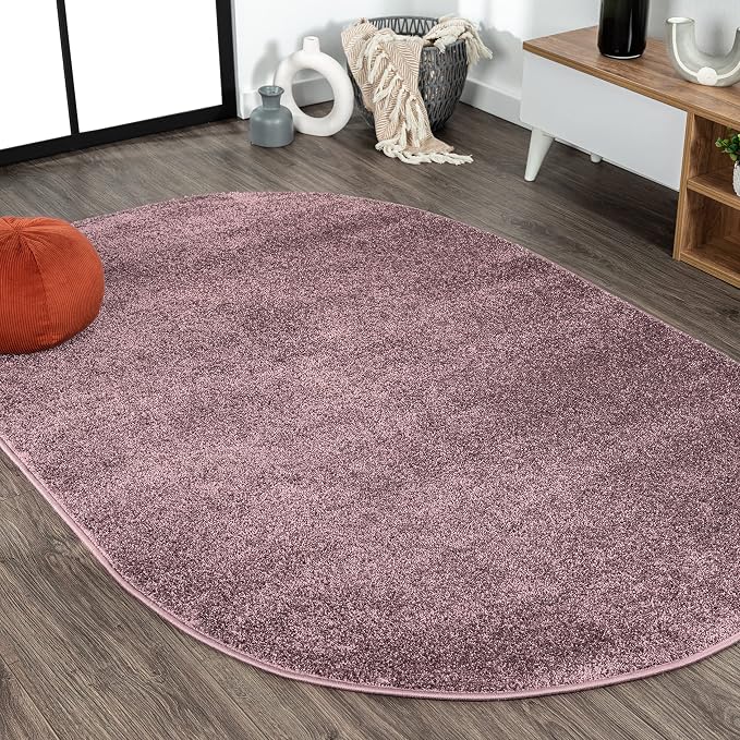 JONATHAN Y Haze Solid Low-Pile Light Purple 4x6 Oval Indoor Area Rug, Coastal,Bohemian,Minimalist,Classic, Easy-Cleaning for Living Room,Bedroom,Kitchen,Pet Friendly,Non-Shedding (SEU100R-4OV)