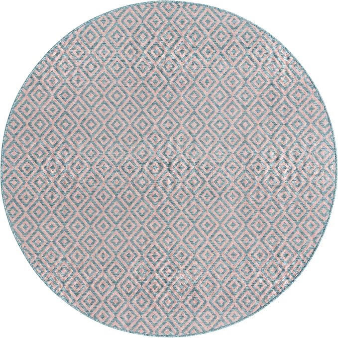 Unique Loom Jill Zarin Jill Zarin Outdoor Collection Area Rug - Costa Rica (6' 7" Round, Pink and Aqua/Light Blue)