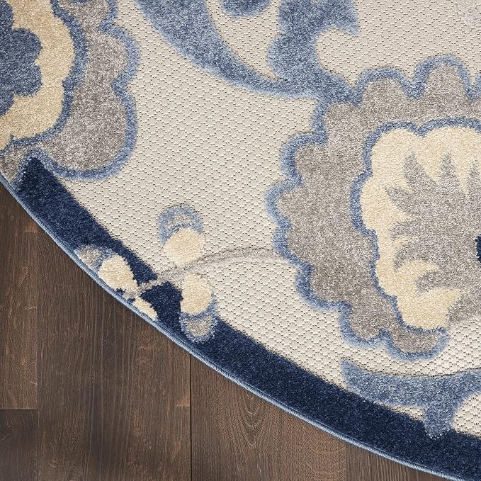 Nourison Home Aloha Blue Grey 5'3" x Round Area Rug - Easy Clean, Non Shedding, Bed Room, Living Room, Dining Room, Kitchen (5' x Round)