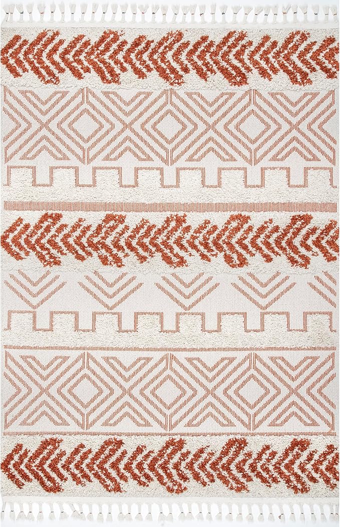nuLOOM Zuri Shaggy Banded Tribal Area Rug, 5'3" x 7'3", Rust