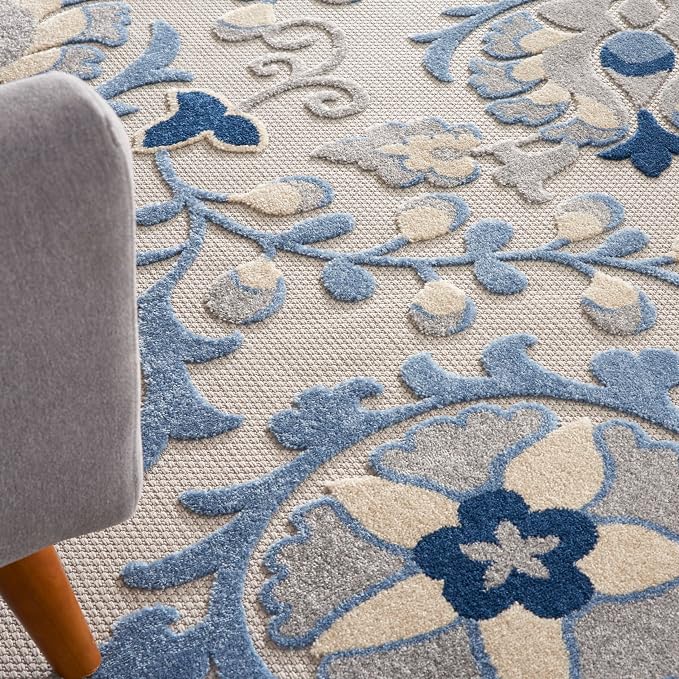 Nourison Home Aloha Blue Grey 7' x 10' Area Rug - Easy Clean, Non Shedding, Bed Room, Living Room, Dining Room, Kitchen (7' x 10')