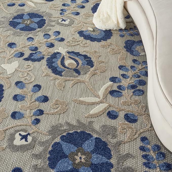 Nourison Home Aloha Natural Blue 3'6" x 5'6" Area Rug - Easy Clean, Non Shedding, Bed Room, Living Room, Dining Room, Kitchen (4' x 6')