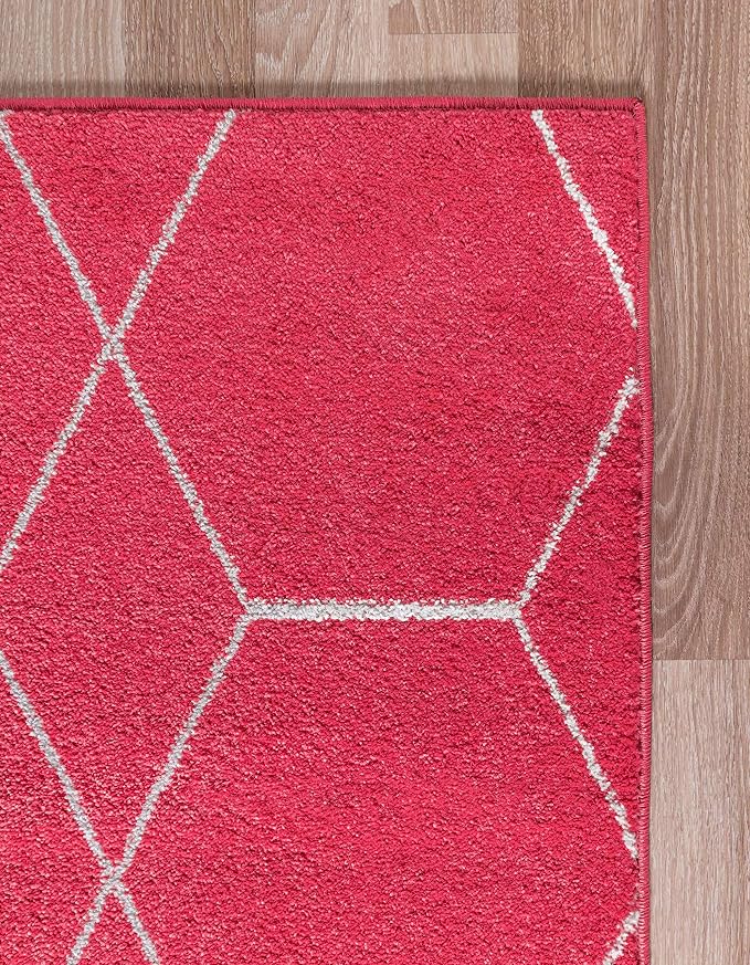 Unique Loom Trellis Frieze Collection Area Rug - Geometric (4' 1" x 6' 1" Rectangle Pink/Ivory)
