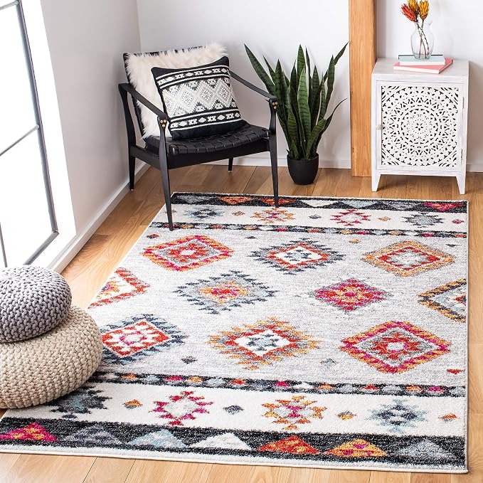 SAFAVIEH Adirondack Collection Area Rug - 6' x 9', Grey & Red, Boho Tribal Design, Non-Shedding & Easy Care, Ideal for High Traffic Areas in Living Room, Bedroom (ADR245F)