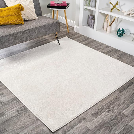 JONATHAN Y Haze Solid Low-Pile Cream 5x5 Square Indoor Area Rug, Coastal,Bohemian,Minimalist,Classic, Easy-Cleaning for Living Room,Bedroom,Kitchen,Pet Friendly,Non-Shedding (SEU100T-5SQ)