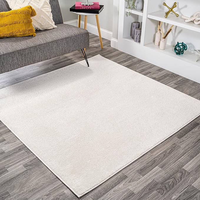 JONATHAN Y Haze Solid Low-Pile Cream 6x6 Square Indoor Area Rug, Coastal,Bohemian,Minimalist,Classic, Easy-Cleaning for Living Room,Bedroom,Kitchen,Pet Friendly,Non-Shedding (SEU100T-6SQ)