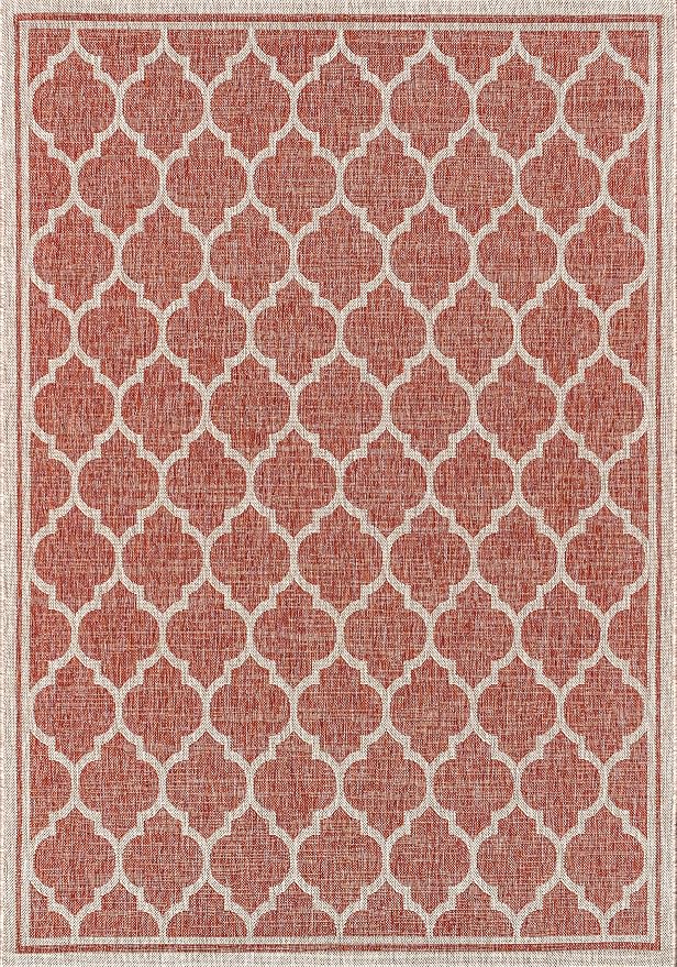 JONATHAN Y Moroccan Trellis Indoor Outdoor Area Rug 9X12 Red/Beige, Trebol Textured Weave for Backyard, Patio, Porch, Easy-Cleaning, High Traffic, Pet-Friendly, Non-Shedding (SMB109C-9)