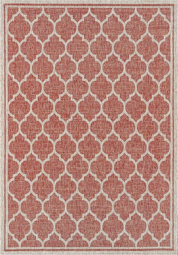 JONATHAN Y Moroccan Trellis Indoor Outdoor Area Rug 8X10 Red/Beige, Trebol Textured Weave for Backyard, Patio, Porch, Easy-Cleaning, High Traffic, Pet-Friendly, Non-Shedding (SMB109C-8)