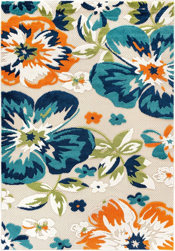 Rugshop Multi Bergamo Floral Indoor/Outdoor Area Rug Machine Washable for Backyard, Deck and Outdoor Lounge, 9' x 12'