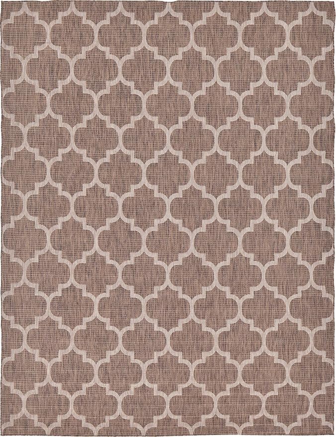 Unique Loom Outdoor Trellis Collection Area Rug (9' x 12' Rectangle, Brown/ Ivory)