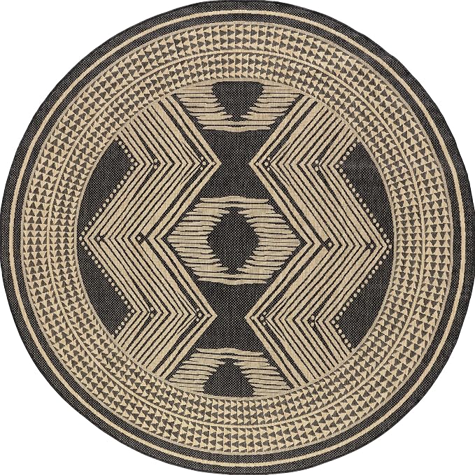 Nuloom Ranya Dark Grey/Ivory, 8' Round, Tribal Geometric, Soft and Cozy, High Traffic, Stain Resistant, Easy Clean, Durable Area Rug for Indoor/Outdoor Patio, Deck, Porch, Garden, Courtyard