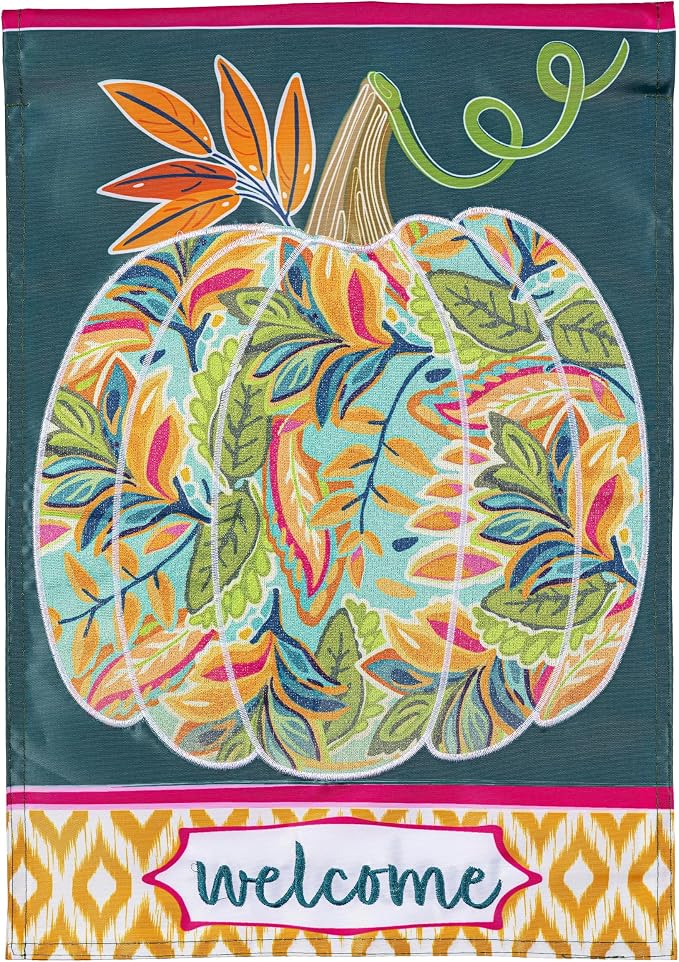 Evergreen Flag Fall Garden Flags Double Sided, Fall Garden Flags for Outside, Autumn Decorations for Home, Porch, Yard (Jacobean Floral Pumpkin, 28x44 inch)