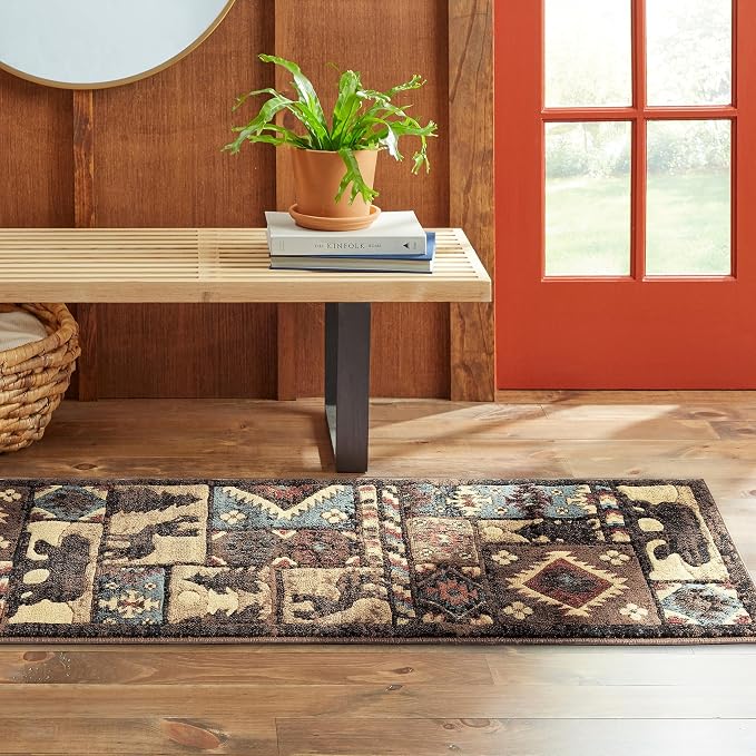 Home Dynamix Buffalo Bear Area Rug, 1'10"x6'10", Brown/ Red, Rectangular