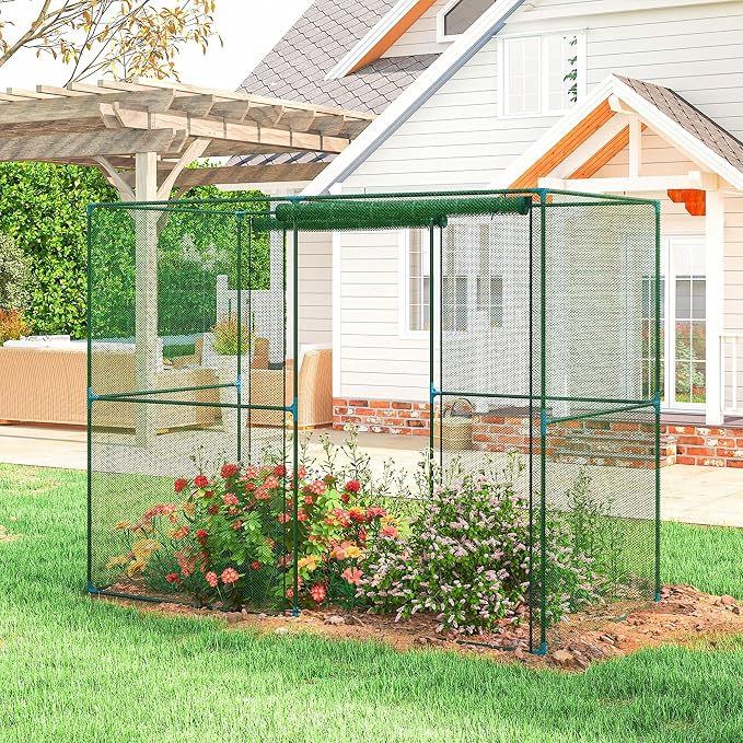 Outsunny 8' x 4' x 6' Crop Cage, Plant Protection Tent with Zippered Doors for Vegetable Garden, Backyard, Green