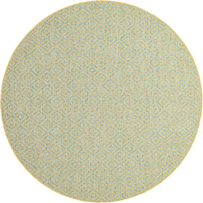 Unique Loom Jill Zarin Jill Zarin Outdoor Collection Area Rug - Costa Rica (6' 7" Round, Yellow and Aqua/Light Blue)