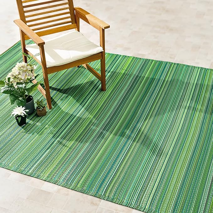 Fab Habitat Outdoor Rug - Waterproof, Fade Resistant, Crease-Free - Premium Recycled Plastic - Striped - Porch, Deck, Balcony, Mudroom, Laundry Room, Patio - Cancun - Green - 3 x 5 ft