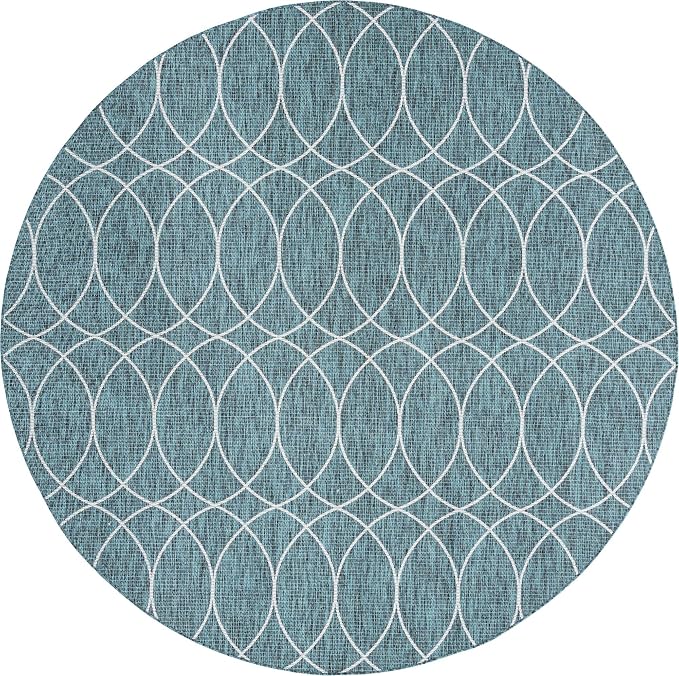 Unique Loom Outdoor Trellis Collection Area Rug - Gitter (10' Round, Teal/ Ivory)