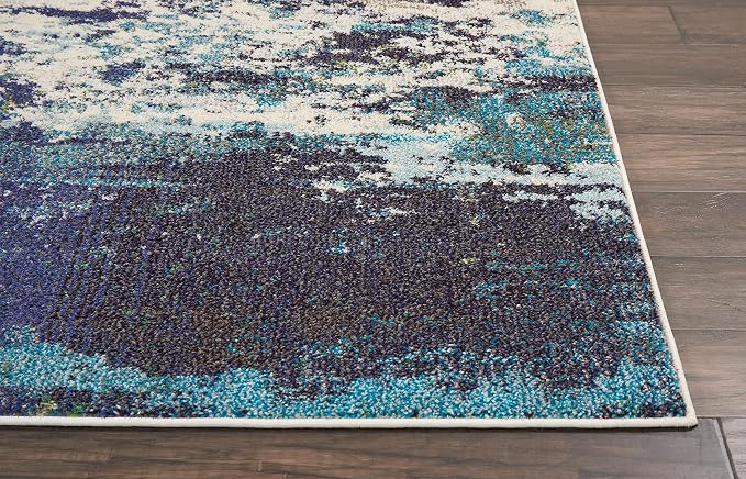 Nourison Home Celestial Ivory Teal Blue 7'10" x 10'6" Area Rug - Easy Clean, Non Shedding, Bed Room, Living Room, Dining Room, Kitchen (8' x 11')