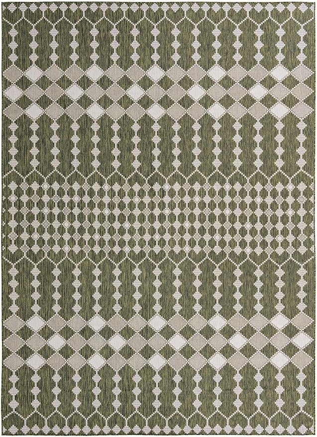 Unique Loom Outdoor Trellis Collection Area Rug - Traliccio (10' x 14' 1" Rectangle, Green/ Ivory)