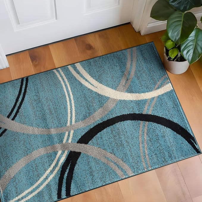Rugshop Wavy Circles Modern Accent Fade-Resistant Area Rug Blue 2'7" x 4' | Rectangular, Size 2'7" x 4', Living Room, Bedroom, Dining Room, Home Office, Kitchen, Entryway, Hallway, Nursery, Kids Room