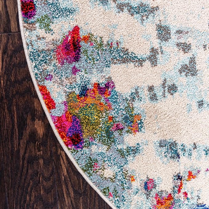 Unique Loom Chromatic Collection Modern Colorful & Vibrant Abstract Area Rug for Any Home Décor (3' 3 x 5' 3 Oval, Multi/Beige)
