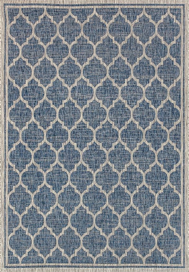 JONATHAN Y Moroccan Trellis Indoor Outdoor Area Rug 3X5 Navy/Gray, Trebol Textured Weave for Backyard, Patio, Porch, Easy-Cleaning, High Traffic, Pet-Friendly, Non-Shedding (SMB109D-3)