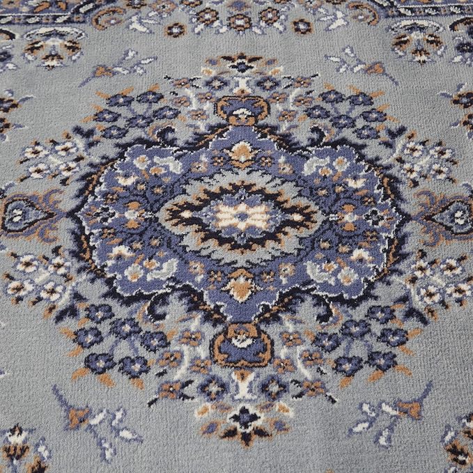 Home Dynamix Premium Sakarya Traditional Medallion Border Area Rug, Silver, 5'2"x7'4" Rectangle