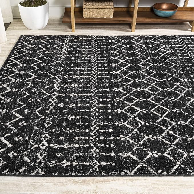 JONATHAN Y Boho Vintage Diamond Black/Ivory Indoor Area Rug 8X10 ft, Moroccan Hype for Living Room, Bedroom, Kitchen, Office, Easy-Cleaning, High Traffic, Pet-Friendly, Non-Shedding (MOH101D-8)