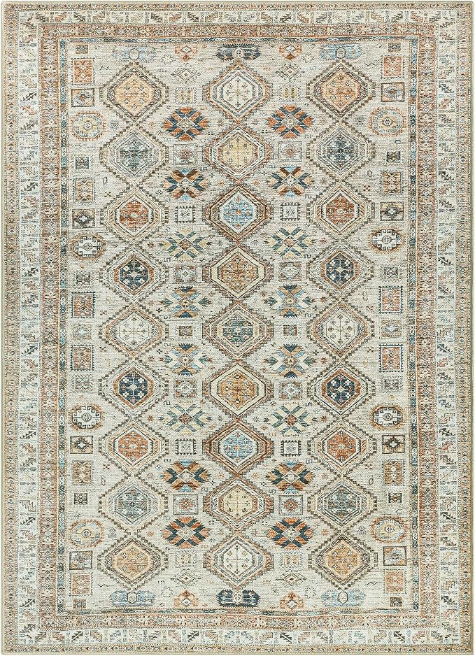 Keen Home Design Vintage Washable Area Rug, Non-Slip Low Pile, 5x7 | Machine Washable Cotton Chenille, 0.25In Low Pile, Rubber Non-Slip Back; Living Room, Bedroom, Dining Room, Office