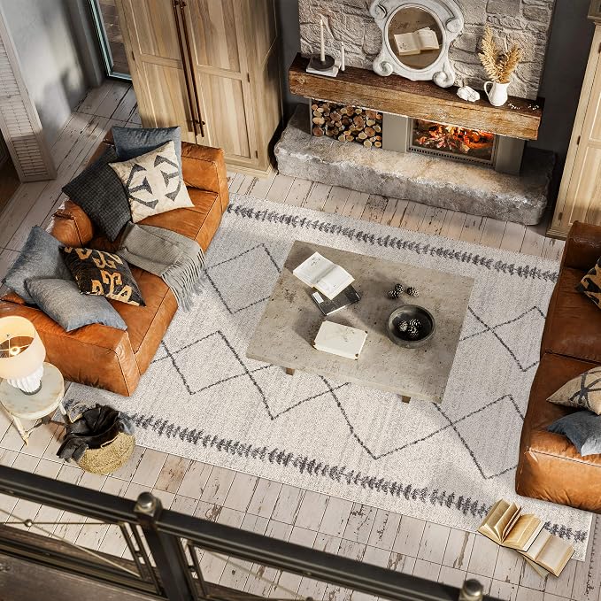 JONATHAN Y Zaina Moroccan Beni Souk Cream/Gray Indoor Area Rug, 5x8, Contemporary, Modern, Easy-Cleaning for Living Room, Bedroom, Kitchen, Pet Friendly, Non-Shedding (MOH203B-5)