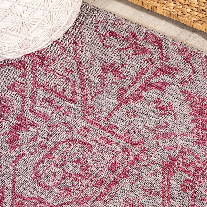 JONATHAN Y Boho Medallion Indoor Outdoor Runner Rug 2X8 Light Gray/Fuchsia, Estrella Textured Weave for Backyard, Patio, Porch, Easy-Cleaning, High Traffic, Pet-Friendly, Non-Shedding (SMB105F-28)