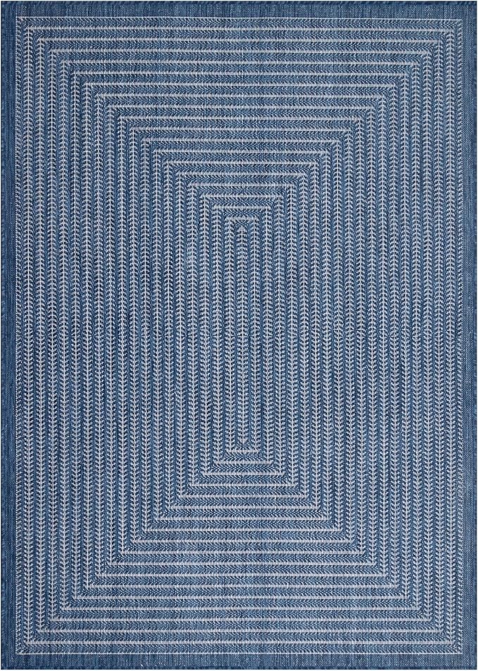 Adiva Rugs Outdoor Indoor Area Rug, Weather Resistant, Easy to Clean, Stain Resistant Floor Mat for Dining Room, Backyard, Deck, Patio (Navy Weiss, 2'6" x 7')