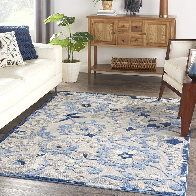 Nourison Home Aloha Blue Grey 6' x 9' Area Rug - Easy Clean, Non Shedding, Bed Room, Living Room, Dining Room, Kitchen (6' x 9')