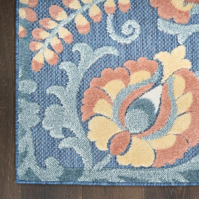 Nourison Home Aloha Blue Rose 3'6" x 5'6" Area Rug - Easy Clean, Non Shedding, Bed Room, Living Room, Dining Room, Kitchen (4' x 6')