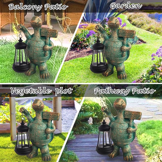 JOYBEE Garden Statues Turtle with Solar Lantern Outdoor Decor-Turtle Solar Figurines Lights Decorations for Patio Yard Lawn Ornaments-Gifts for Birthday Easter Housewarming