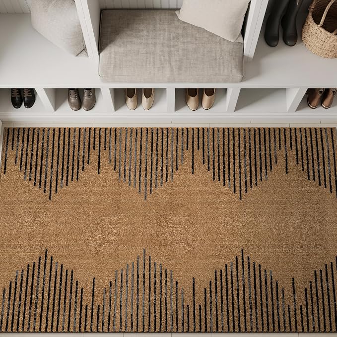 Rugshop Bohemian Stripe Stain Resistant Living Room Area Rug Jute 3'3" x 5' | High Traffic, Rectangular, Size 3'3" x 5', Bedroom, Dining Room, Home Office, Kitchen, Entryway, Hallway, Nursery, Kids Room