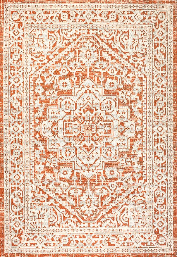 JONATHAN Y Medallion Weave Indoor Outdoor Area Rug 9X12 Orange/Cream, Sinjuri Textured for Backyard, Patio, Porch, Easy-Cleaning, High Traffic, Pet-Friendly, Non-Shedding (SMB101F-9)