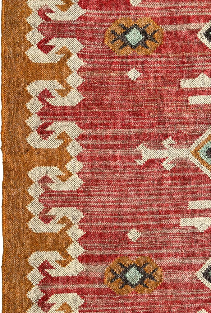 Jute Traditional Kilim Rug Boho Flatweave Area Rug for Living Room, Living Room Entryway, Tribal Series, 5'x7'