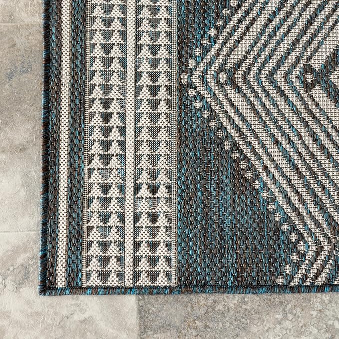 Nuloom Ranya Turquoise/Ivory, 8' x 10', Tribal Geometric, Soft and Cozy, High Traffic, Stain Resistant, Easy Clean, Durable Area Rug for Indoor/Outdoor Patio, Deck, Porch, Garden, Courtyard