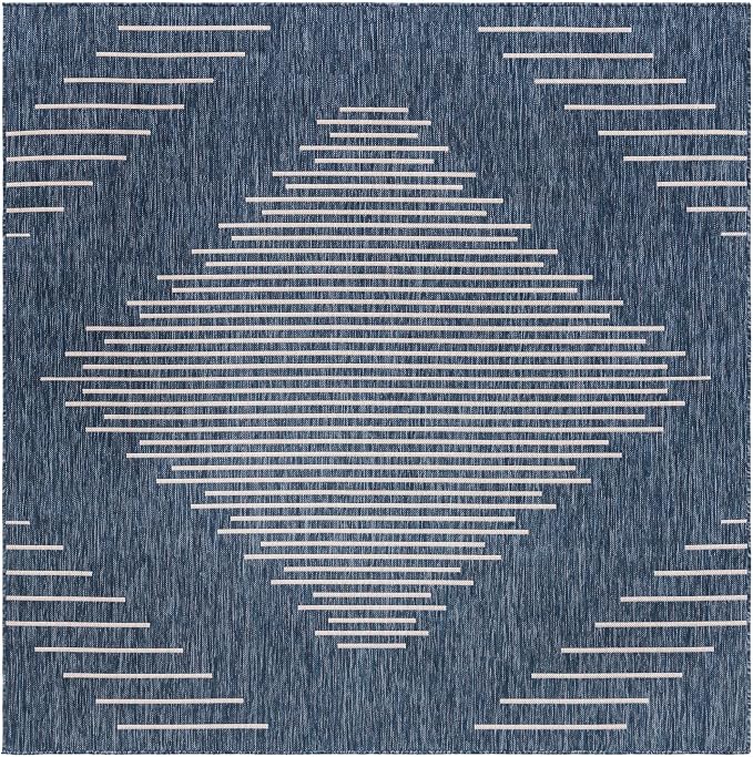 Unique Loom Outdoor Modern Collection Area Rug - Tambor (7' 1" Square, Blue/ Ivory)