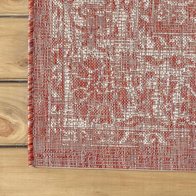 JONATHAN Y Weave Floral Indoor Outdoor Round Area Rug 6 Ft Red/Taupe, Tela Bohemian Textured for Backyard, Patio, Porch, Easy-Cleaning, High Traffic, Pet-Friendly, Non-Shedding (SMB100A-6R)