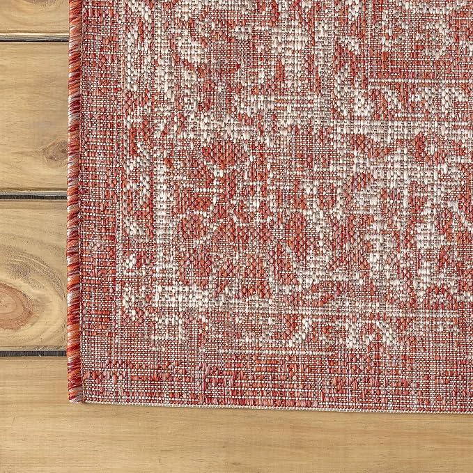 JONATHAN Y Weave Floral Indoor Outdoor Round Area Rug 3 Ft Red/Taupe, Tela Bohemian Textured for Backyard, Patio, Porch, Easy-Cleaning, High Traffic, Pet-Friendly, Non-Shedding (SMB100A-3R)