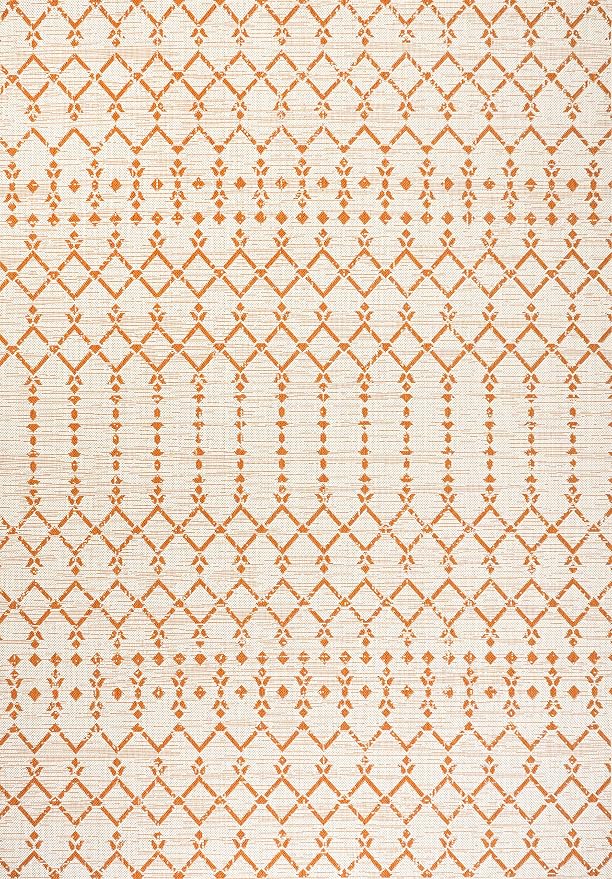 JONATHAN Y Moroccan Geometric Indoor Outdoor Area Rug 3X5 Cream/Orange, Ourika Textured Weave for Backyard, Patio, Porch, Easy-Cleaning, High Traffic, Pet-Friendly, Non-Shedding (SMB108O-3)