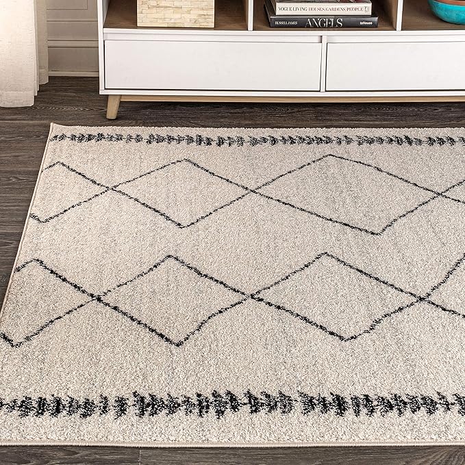 JONATHAN Y Zaina Moroccan Beni Souk Cream/Black Indoor Area Rug, 8x10, Contemporary, Modern, Easy-Cleaning for Living Room, Bedroom, Kitchen, Pet Friendly, Non-Shedding (MOH203A-8)