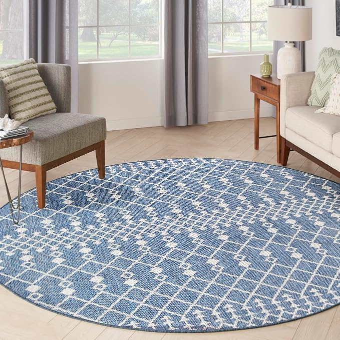 Nourison Home Positano Navy Blue 6' x Round Area Rug - Easy Clean, Non Shedding, Bed Room, Living Room, Dining Room, Kitchen (6' x Round)