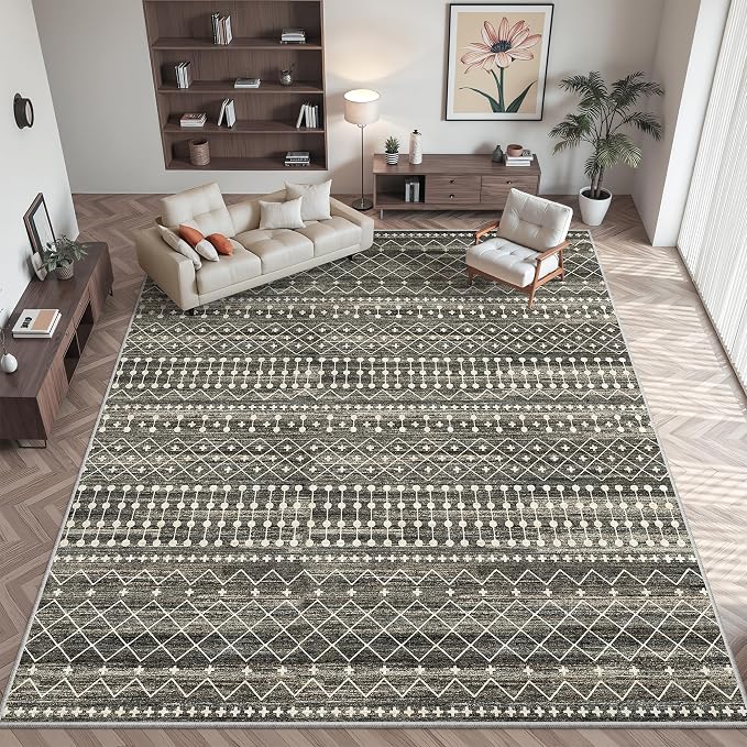 Miukiki 10x12 Area Rugs for Living Room Non Slip Washable Rug Black | Soft Low Pile Indoor Extra Large Floor Carpet Stain Resistant Machine Washable Rug for Bedroom Dining Room 10'x12'