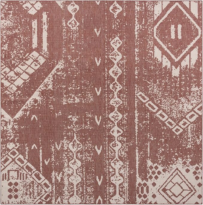 Unique Loom Outdoor Bohemian Collection Area Rug - Anthro (10' 8" Square, Rust Red/ Ivory)